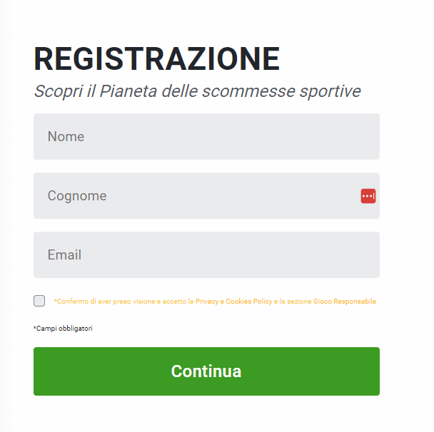 Planetwin365 IT registrazione